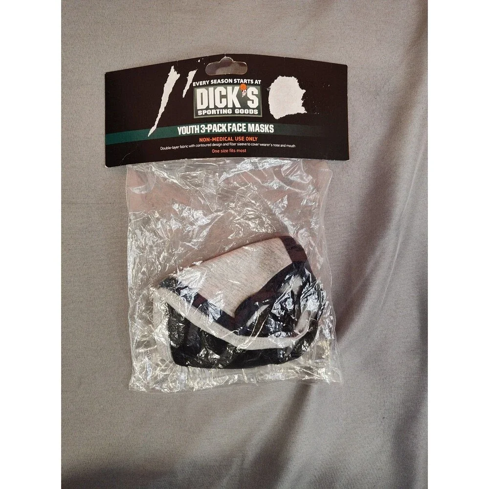 Dick's Sporting Goods Youth Fabric Face Masks 3 Pack Gray Black Navy